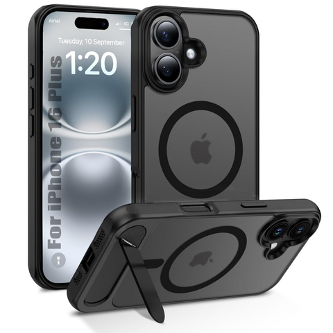 Enflamo Matte Back Cover Case Compatible with Stand Magnatic for iPhone 16 Plus | Ultra Hybrid Camera Bump Protection (Black) - Enflamo Enflamo Matte Back Cover Case Compatible with Stand Magnatic for iPhone 16 Plus | Ultra Hybrid Camera Bump Protection (Black) - Enflamo