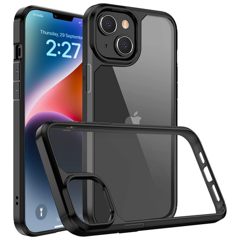 Enflamo TPU+Plastic Hard Clear Back Cover Case For Iphone 14|Iphone 13|With Camera Protection (Black) - Enflamo Enflamo TPU+Plastic Hard Clear Back Cover Case For Iphone 14|Iphone 13|With Camera Protection (Black) - Enflamo