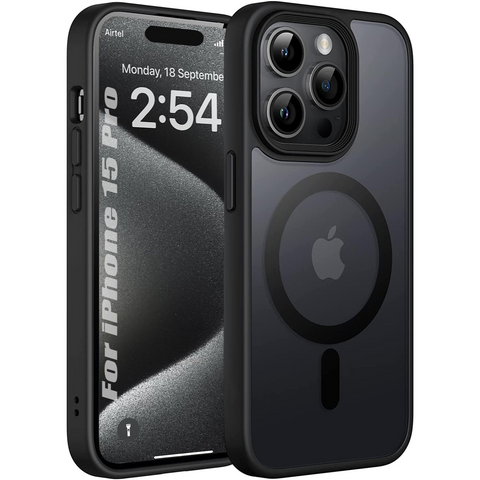 Enflamo Polycarbonate Matte Back Cover Case Compatible with Magsafe Designed for iPhone 15 Pro | Ultra Hybrid Camera Bump Protection (Black) - Enflamo Enflamo Polycarbonate Matte Back Cover Case Compatible with Magsafe Designed for iPhone 15 Pro | Ultra Hybrid Camera Bump Protection (Black) - Enflamo