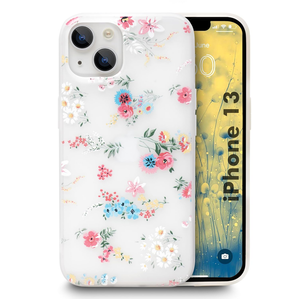 Enflamo Soft TPU 3D Relief Flower Printed Phone Case Back Cover for iPhone 13 (Mix Lilies) White - Enflamo