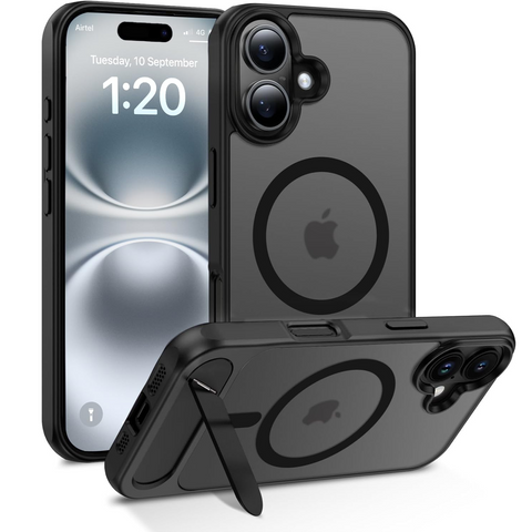 Enflamo Matte Back Cover Case Compatible with Stand Magnatic for iPhone 16 | Ultra Hybrid Camera Bump Protection (Black) - Enflamo Enflamo Matte Back Cover Case Compatible with Stand Magnatic for iPhone 16 | Ultra Hybrid Camera Bump Protection (Black) - Enflamo