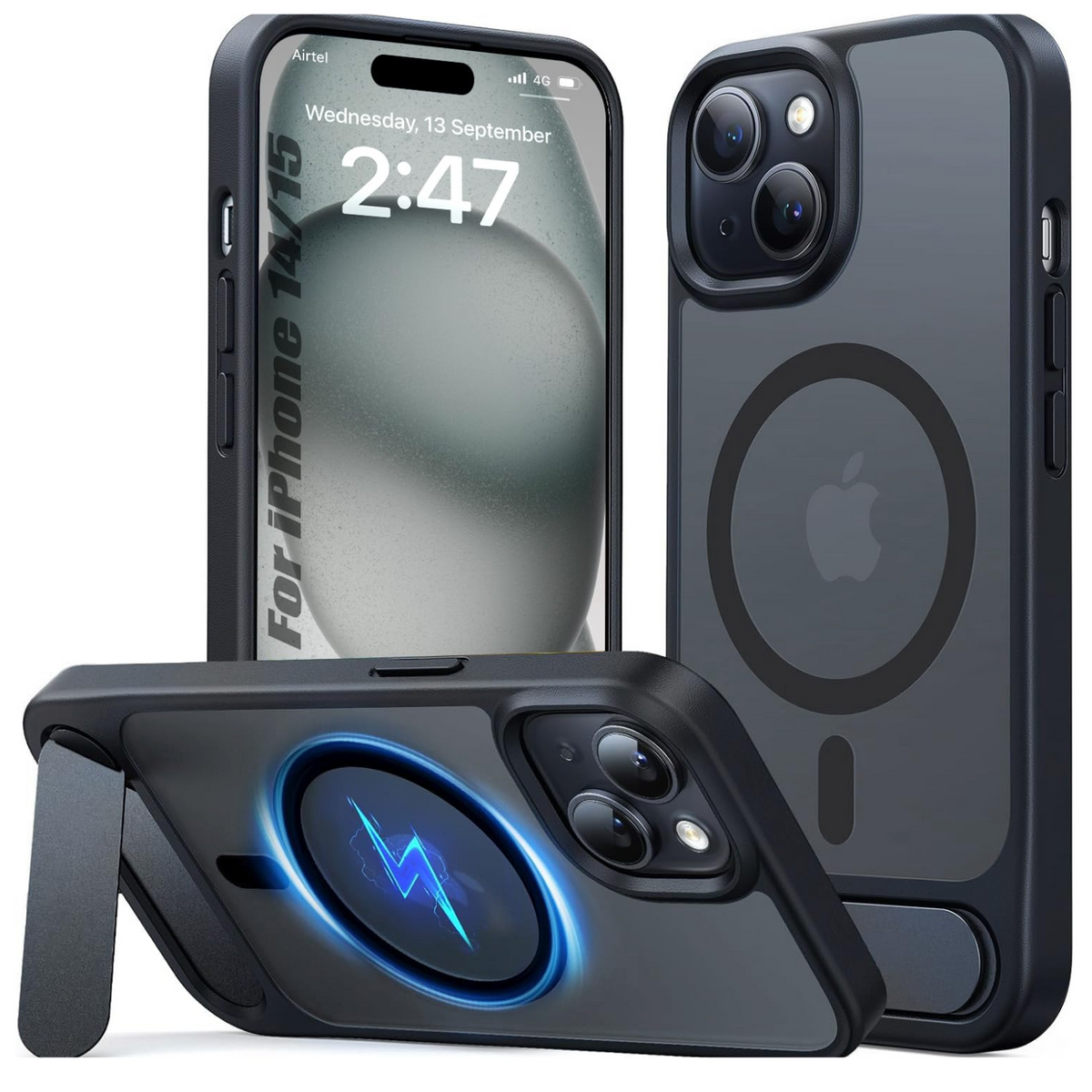 Enflamo Matte Back Cover Case Compatible with Stand Magsafe Designed for iPhone 15 & iPhone 14 | Ultra Hybrid Camera Bump Protection (Black) - Enflamo