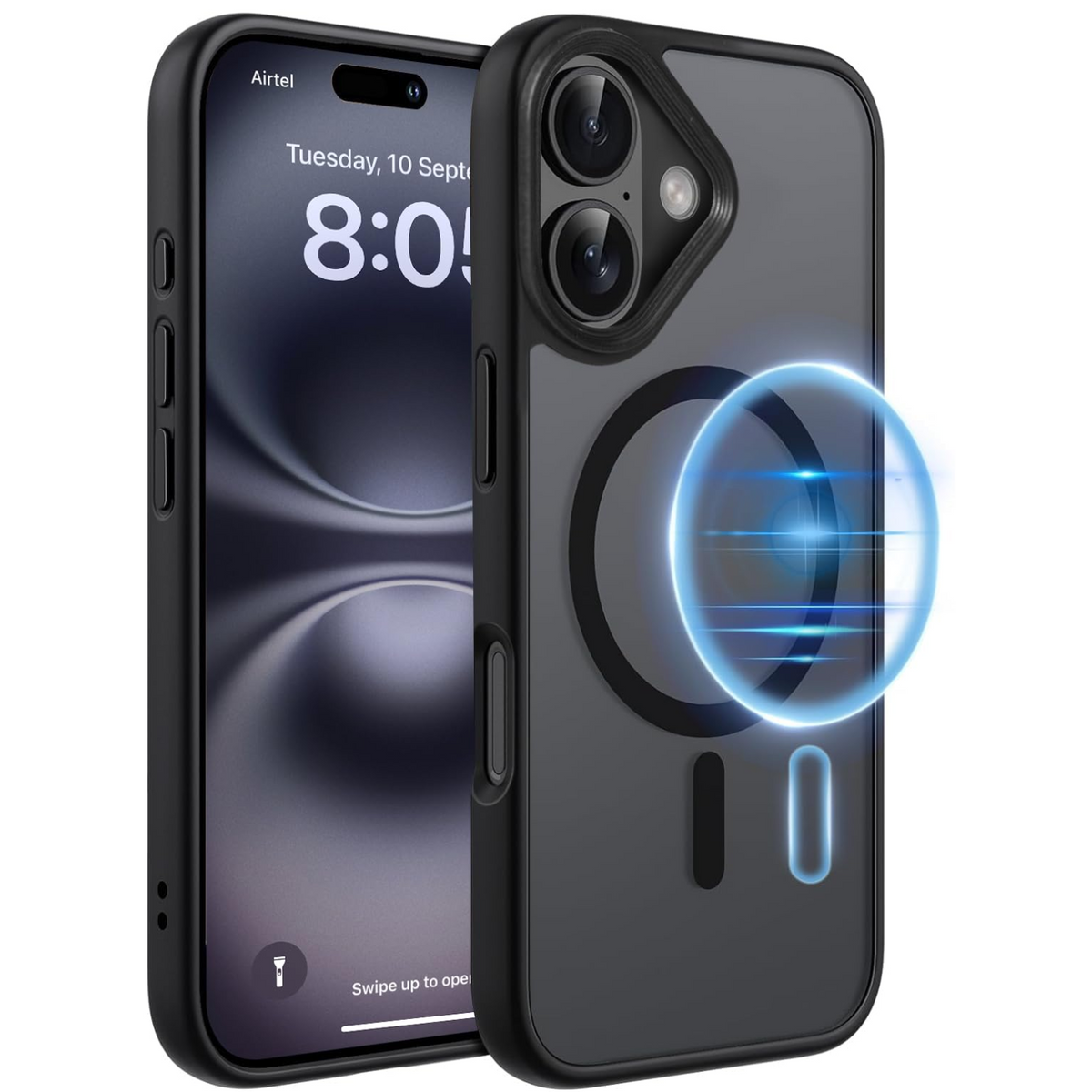 Enflamo Matte Back Cover Case Compatible with Mag for iPhone 16 | Ultra Hybrid Camera Bump Safe Protection (Black) - Enflamo