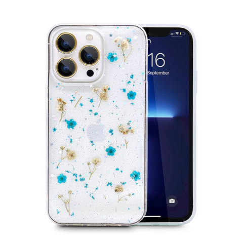 Enflamo Clear Soft Silicone Back Case Cover for iPhone 13 Pro (Blue | with Dry Real Flowers) - Enflamo Enflamo Clear Soft Silicone Back Case Cover for iPhone 13 Pro (Blue | with Dry Real Flowers) - Enflamo