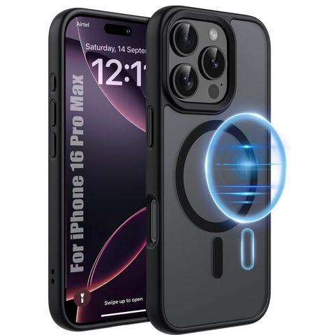 Enflamo Matte Back Cover Case Compatible with Mag for iPhone 16 Pro MAX | Ultra Hybrid Camera Bump Safe Protection (Black) - Enflamo Enflamo Matte Back Cover Case Compatible with Mag for iPhone 16 Pro MAX | Ultra Hybrid Camera Bump Safe Protection (Black) - Enflamo