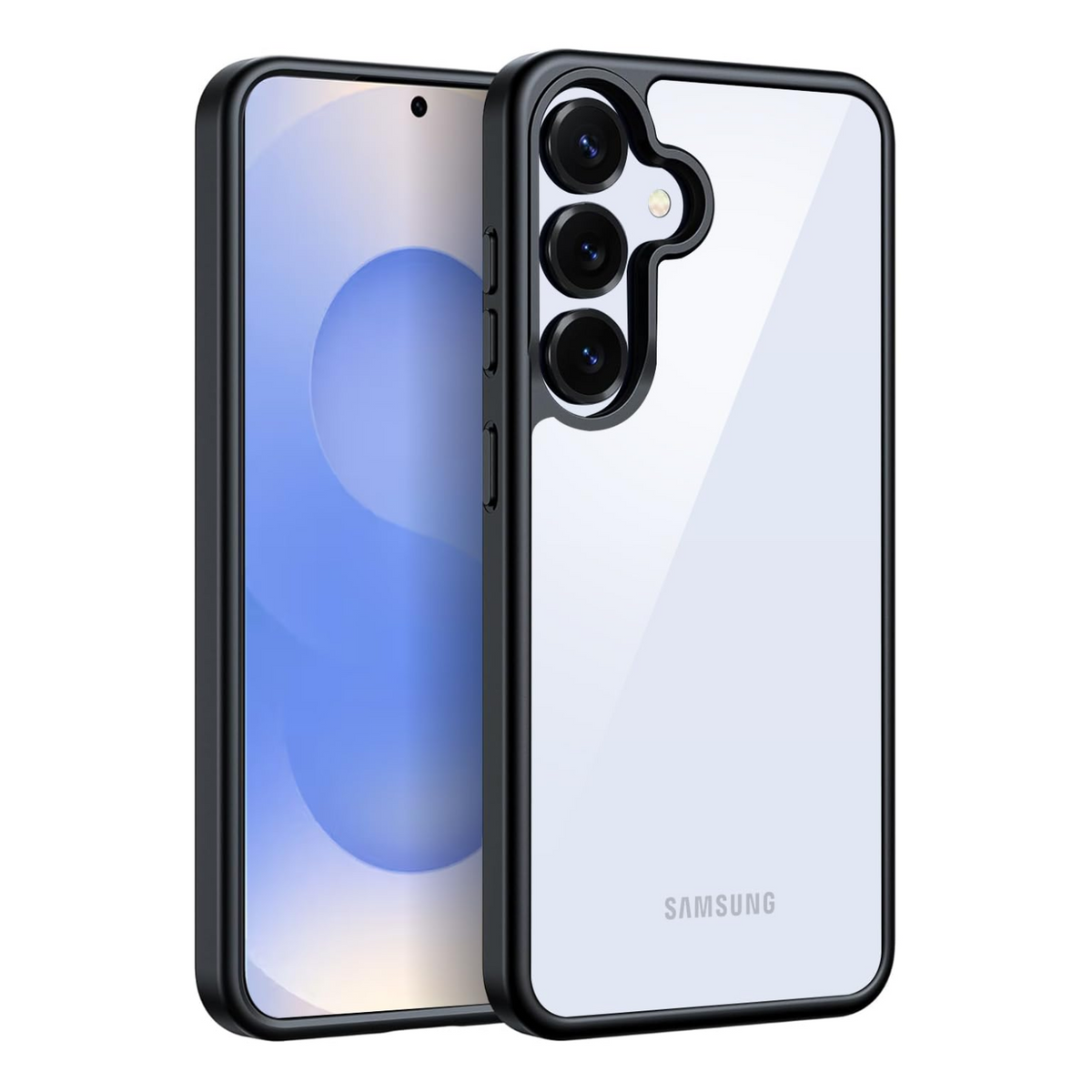 Enflamo Clear Back Case Cover for Samsung Galaxy S25 Plus | Anti-Yellowing and Camera Bump Protection (Black) - Enflamo