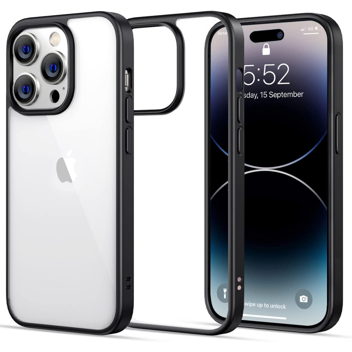 Enflamo TPU+Plastic Back Cover Case For Iphone 14 Pro | Transparent Hard With Camera Protection (Black) - Enflamo