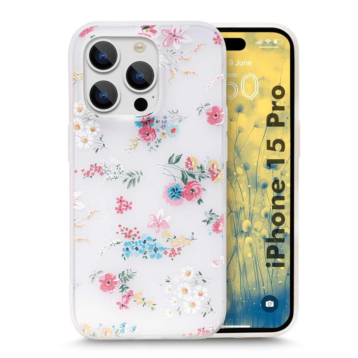Enflamo Soft Silione Phone Back Case Cover for iPhone 15 Pro | Girls 3D Flower Printed (Mix Lilies) White - Enflamo