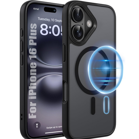 Enflamo Matte Back Cover Case Compatible with Mag for iPhone 16 Plus | Ultra Hybrid Camera Bump Safe Protection (Black) - Enflamo Enflamo Matte Back Cover Case Compatible with Mag for iPhone 16 Plus | Ultra Hybrid Camera Bump Safe Protection (Black) - Enflamo