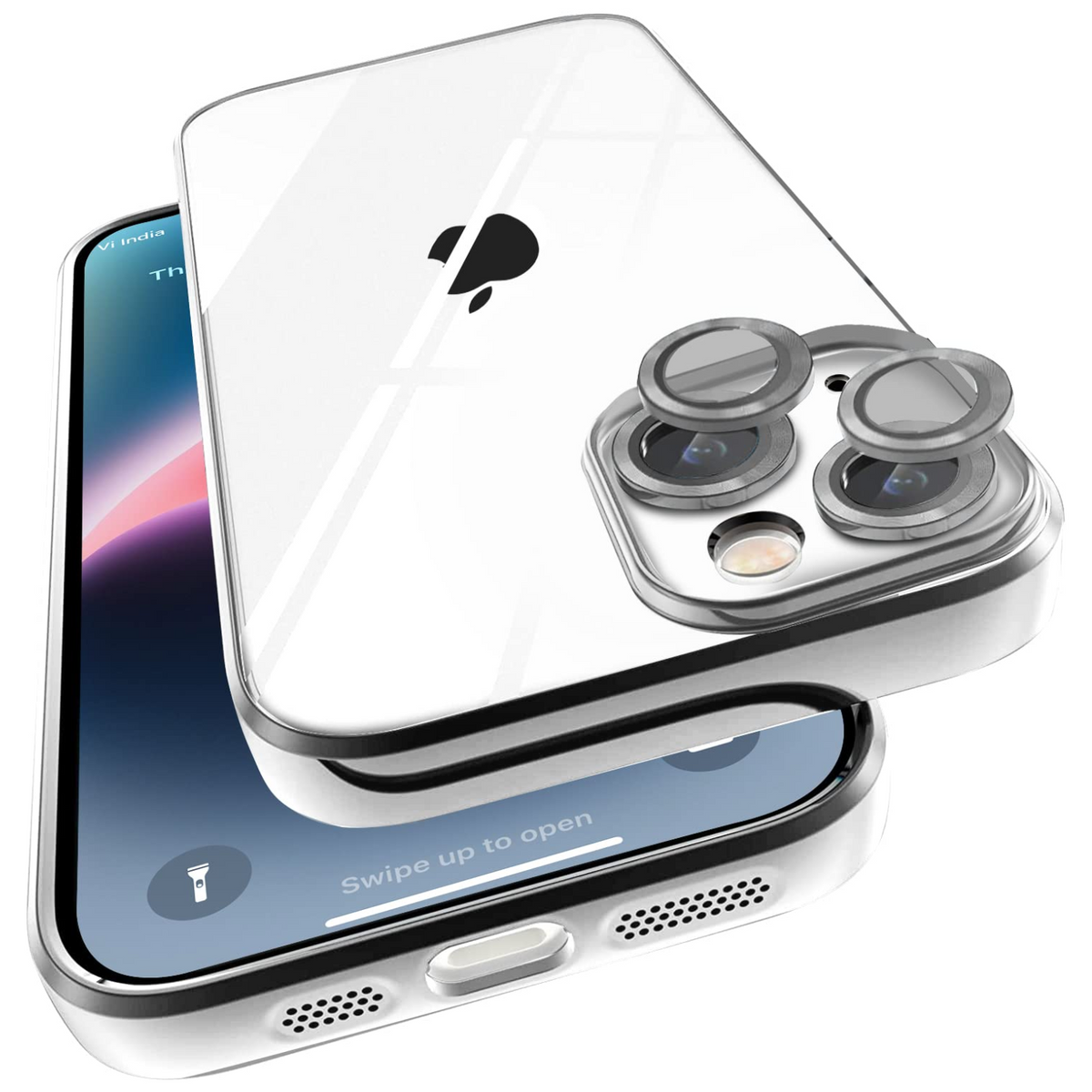 Enflamo Acrylic Hard Clear Back Cover Case For Iphone 14 | With Camera Lense Protection (Silver) - Enflamo