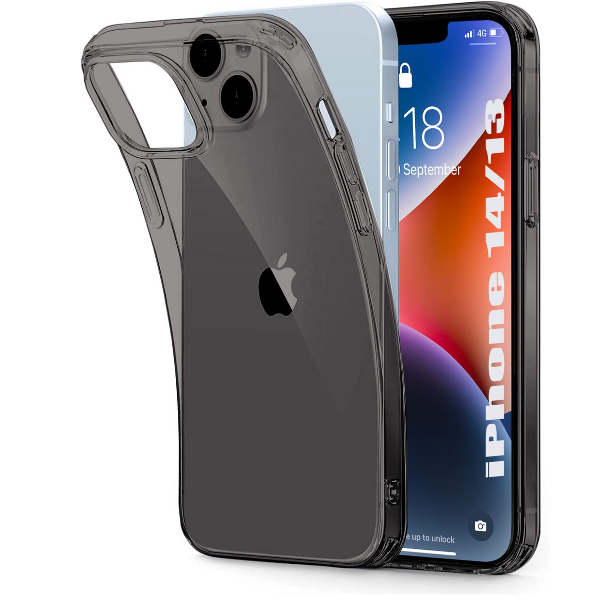 Enflamo Soft Silicone Transparent Black Back Case Cover for iPhone 14 / iPhone 13 (Transparent Black) | Camera Bump Protecion - Enflamo