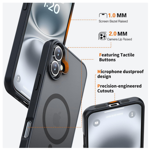Enflamo Matte Back Cover Case Compatible with Stand Magnatic for iPhone 16 Plus | Ultra Hybrid Camera Bump Protection (Black) - Enflamo Enflamo Matte Back Cover Case Compatible with Stand Magnatic for iPhone 16 Plus | Ultra Hybrid Camera Bump Protection (Black) - Enflamo