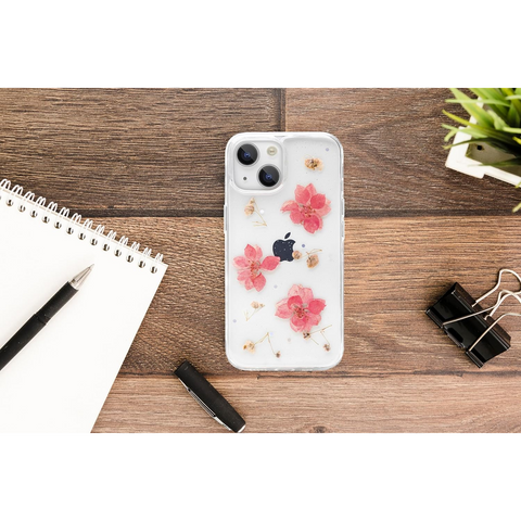 Enflamo Soft Clear Silicone Case Glitter Floral Back Cover for iPhone 14 / iPhone 13 | with Pressed Dry Real Flowers (Pink) - Enflamo Enflamo Soft Clear Silicone Case Glitter Floral Back Cover for iPhone 14 / iPhone 13 | with Pressed Dry Real Flowers (Pink) - Enflamo