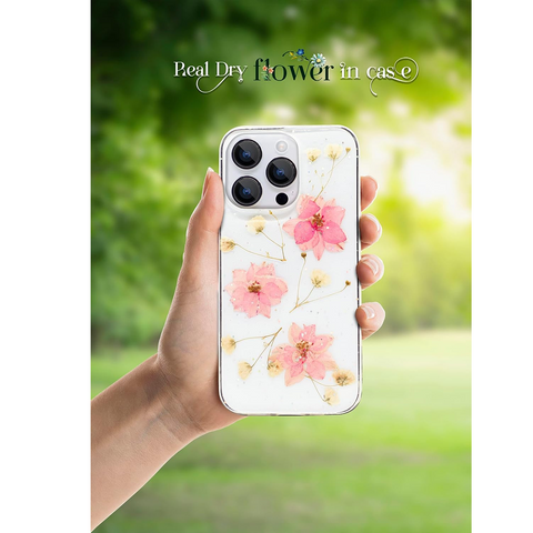 Enflamo Clear Silicone Case Back Cover for iPhone 14 Pro | Floral with Pressed Dry Real Flowers (Pink) - Enflamo Enflamo Clear Silicone Case Back Cover for iPhone 14 Pro | Floral with Pressed Dry Real Flowers (Pink) - Enflamo