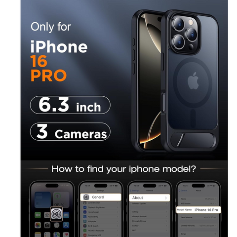 Enflamo Matte Back Cover Case Compatible with Stand Magnatic for iPhone 16 Pro | Ultra Hybrid Camera Bump Protection (Black) - Enflamo Enflamo Matte Back Cover Case Compatible with Stand Magnatic for iPhone 16 Pro | Ultra Hybrid Camera Bump Protection (Black) - Enflamo