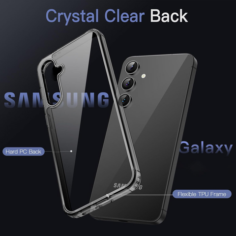 Enflamo Clear Shockproof Back Case Cover for Samsung Galaxy S25 | Non-Yellowing and Camera Bump Protection (Black) - Enflamo Enflamo Clear Shockproof Back Case Cover for Samsung Galaxy S25 | Non-Yellowing and Camera Bump Protection (Black) - Enflamo