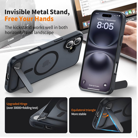 Enflamo Matte Back Cover Case Compatible with Stand Magnatic for iPhone 16 | Ultra Hybrid Camera Bump Protection (Black) - Enflamo Enflamo Matte Back Cover Case Compatible with Stand Magnatic for iPhone 16 | Ultra Hybrid Camera Bump Protection (Black) - Enflamo