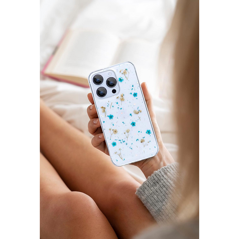 Enflamo Clear Soft Silicone Back Case Cover for iPhone 13 Pro (Blue | with Dry Real Flowers) - Enflamo Enflamo Clear Soft Silicone Back Case Cover for iPhone 13 Pro (Blue | with Dry Real Flowers) - Enflamo