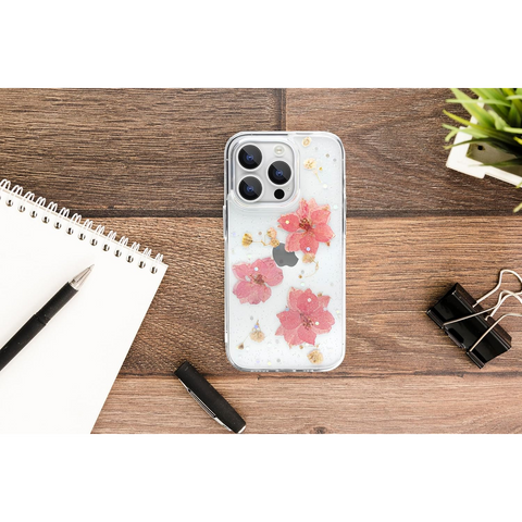Enflamo Clear Silicone Case Back Cover for iPhone 15 Pro | Floral with Pressed Dry Real Flowers (Pink) - Enflamo Enflamo Clear Silicone Case Back Cover for iPhone 15 Pro | Floral with Pressed Dry Real Flowers (Pink) - Enflamo