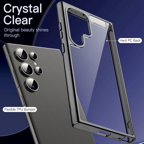 Enflamo Clear Shockproof Back Case Cover for Samsung Galaxy S25 Ultra | Non-Yellowing and Camera Bump Protection (Black) - Enflamo Enflamo Clear Shockproof Back Case Cover for Samsung Galaxy S25 Ultra | Non-Yellowing and Camera Bump Protection (Black) - Enflamo