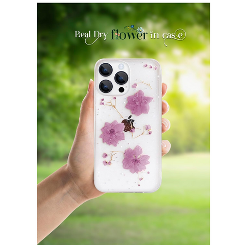 Enflamo Clear Silicone Case Back Cover for iPhone 14 Pro | Floral with Pressed Dry Real Flowers (Purple) - Enflamo Enflamo Clear Silicone Case Back Cover for iPhone 14 Pro | Floral with Pressed Dry Real Flowers (Purple) - Enflamo