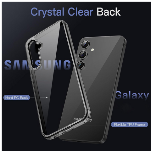 Enflamo Clear Shockproof Back Case Cover for Samsung Galaxy S25 Plus | Non-Yellowing and Camera Bump Protection (Black) - Enflamo Enflamo Clear Shockproof Back Case Cover for Samsung Galaxy S25 Plus | Non-Yellowing and Camera Bump Protection (Black) - Enflamo