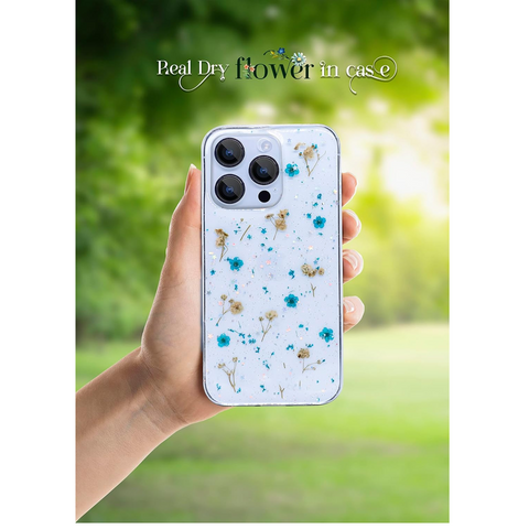 Enflamo Clear Soft Silicone Back Case Cover for iPhone 13 Pro (Blue | with Dry Real Flowers) - Enflamo Enflamo Clear Soft Silicone Back Case Cover for iPhone 13 Pro (Blue | with Dry Real Flowers) - Enflamo