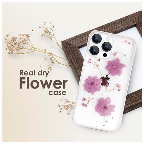 Enflamo Clear Silicone Case Back Cover for iPhone 14 Pro | Floral with Pressed Dry Real Flowers (Purple) - Enflamo Enflamo Clear Silicone Case Back Cover for iPhone 14 Pro | Floral with Pressed Dry Real Flowers (Purple) - Enflamo