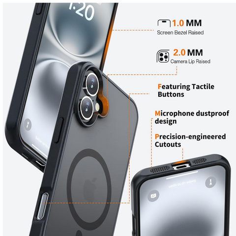 Enflamo Matte Back Cover Case Compatible with Stand Magnatic for iPhone 16 | Ultra Hybrid Camera Bump Protection (Black) - Enflamo Enflamo Matte Back Cover Case Compatible with Stand Magnatic for iPhone 16 | Ultra Hybrid Camera Bump Protection (Black) - Enflamo