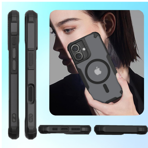 Enflamo Matte Shockproof Back Cover Case Compatible with Magnatic Designed for iPhone 16 Plus | Ultra Hybrid Camera Bump Protection (Black) - Enflamo Enflamo Matte Shockproof Back Cover Case Compatible with Magnatic Designed for iPhone 16 Plus | Ultra Hybrid Camera Bump Protection (Black) - Enflamo