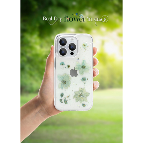 Enflamo Clear Silicone Case Back Cover for iPhone 14 Pro | Floral with Pressed Dry Real Flowers (Blue) - Enflamo Enflamo Clear Silicone Case Back Cover for iPhone 14 Pro | Floral with Pressed Dry Real Flowers (Blue) - Enflamo