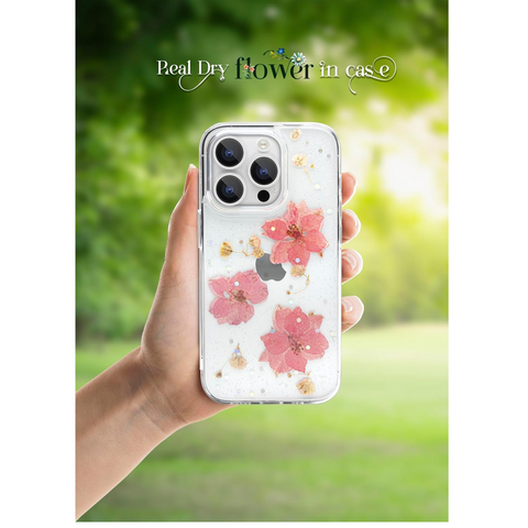 Enflamo Clear Silicone Case Back Cover for iPhone 15 Pro | Floral with Pressed Dry Real Flowers (Pink) - Enflamo Enflamo Clear Silicone Case Back Cover for iPhone 15 Pro | Floral with Pressed Dry Real Flowers (Pink) - Enflamo