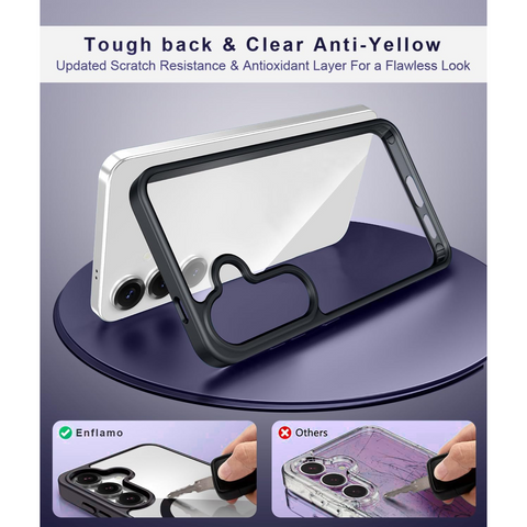 Enflamo Clear Back Case Cover for Samsung Galaxy S25 Plus | Anti-Yellowing and Camera Bump Protection (Black) - Enflamo Enflamo Clear Back Case Cover for Samsung Galaxy S25 Plus | Anti-Yellowing and Camera Bump Protection (Black) - Enflamo