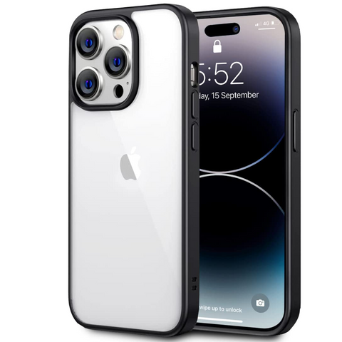Enflamo TPU+Plastic Back Cover Case For Iphone 14 Pro | Transparent Hard With Camera Protection (Black) - Enflamo Enflamo TPU+Plastic Back Cover Case For Iphone 14 Pro | Transparent Hard With Camera Protection (Black) - Enflamo