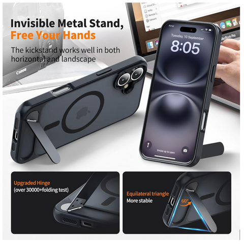 Enflamo Matte Back Cover Case Compatible with Stand Magnatic for iPhone 16 Plus | Ultra Hybrid Camera Bump Protection (Black) - Enflamo Enflamo Matte Back Cover Case Compatible with Stand Magnatic for iPhone 16 Plus | Ultra Hybrid Camera Bump Protection (Black) - Enflamo