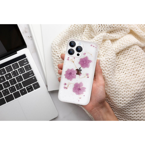 Enflamo Clear Silicone Case Back Cover for iPhone 14 Pro | Floral with Pressed Dry Real Flowers (Purple) - Enflamo Enflamo Clear Silicone Case Back Cover for iPhone 14 Pro | Floral with Pressed Dry Real Flowers (Purple) - Enflamo