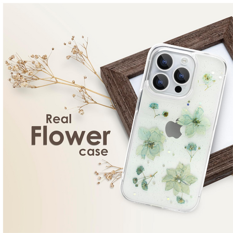 Enflamo Clear Silicone Case Back Cover for iPhone 14 Pro | Floral with Pressed Dry Real Flowers (Blue) - Enflamo Enflamo Clear Silicone Case Back Cover for iPhone 14 Pro | Floral with Pressed Dry Real Flowers (Blue) - Enflamo