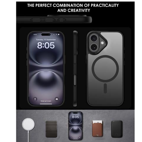 Enflamo Matte Back Cover Case Compatible with Mag for iPhone 16 Plus | Ultra Hybrid Camera Bump Safe Protection (Black) - Enflamo Enflamo Matte Back Cover Case Compatible with Mag for iPhone 16 Plus | Ultra Hybrid Camera Bump Safe Protection (Black) - Enflamo
