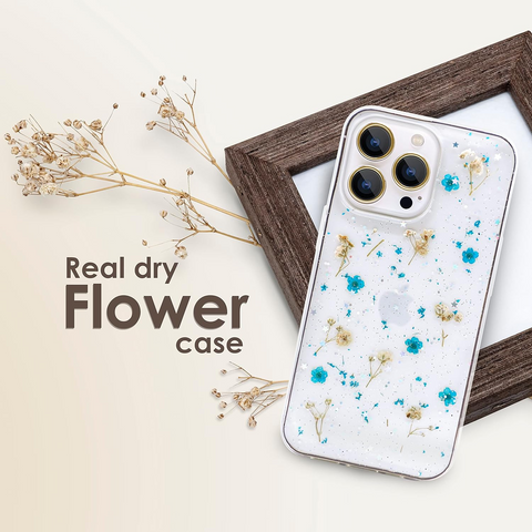 Enflamo Clear Soft Silicone Back Case Cover for iPhone 13 Pro (Blue | with Dry Real Flowers) - Enflamo Enflamo Clear Soft Silicone Back Case Cover for iPhone 13 Pro (Blue | with Dry Real Flowers) - Enflamo