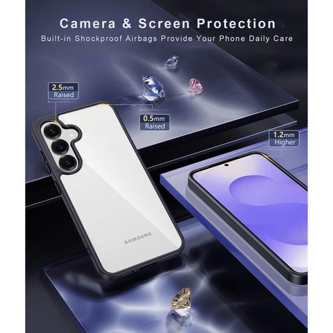 Enflamo Clear Back Case Cover for Samsung Galaxy S25 Plus | Anti-Yellowing and Camera Bump Protection (Black) - Enflamo Enflamo Clear Back Case Cover for Samsung Galaxy S25 Plus | Anti-Yellowing and Camera Bump Protection (Black) - Enflamo