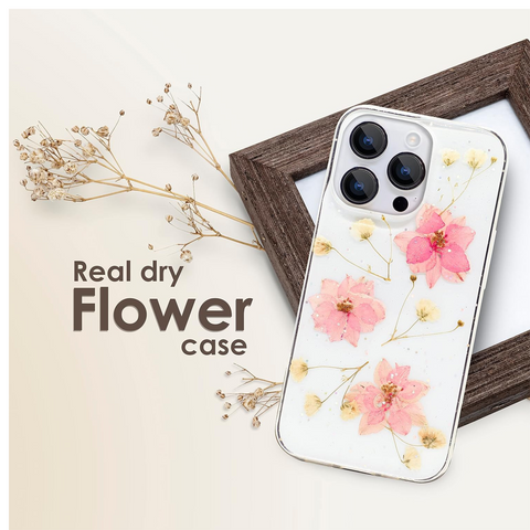 Enflamo Clear Silicone Case Back Cover for iPhone 14 Pro | Floral with Pressed Dry Real Flowers (Pink) - Enflamo Enflamo Clear Silicone Case Back Cover for iPhone 14 Pro | Floral with Pressed Dry Real Flowers (Pink) - Enflamo