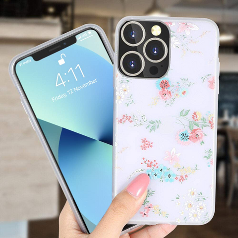 Enflamo Soft TPU 3D Relief Flower Printed Phone Case Back Cover for iPhone 13 Pro (Mix Lilies) White - Enflamo Enflamo Soft TPU 3D Relief Flower Printed Phone Case Back Cover for iPhone 13 Pro (Mix Lilies) White - Enflamo