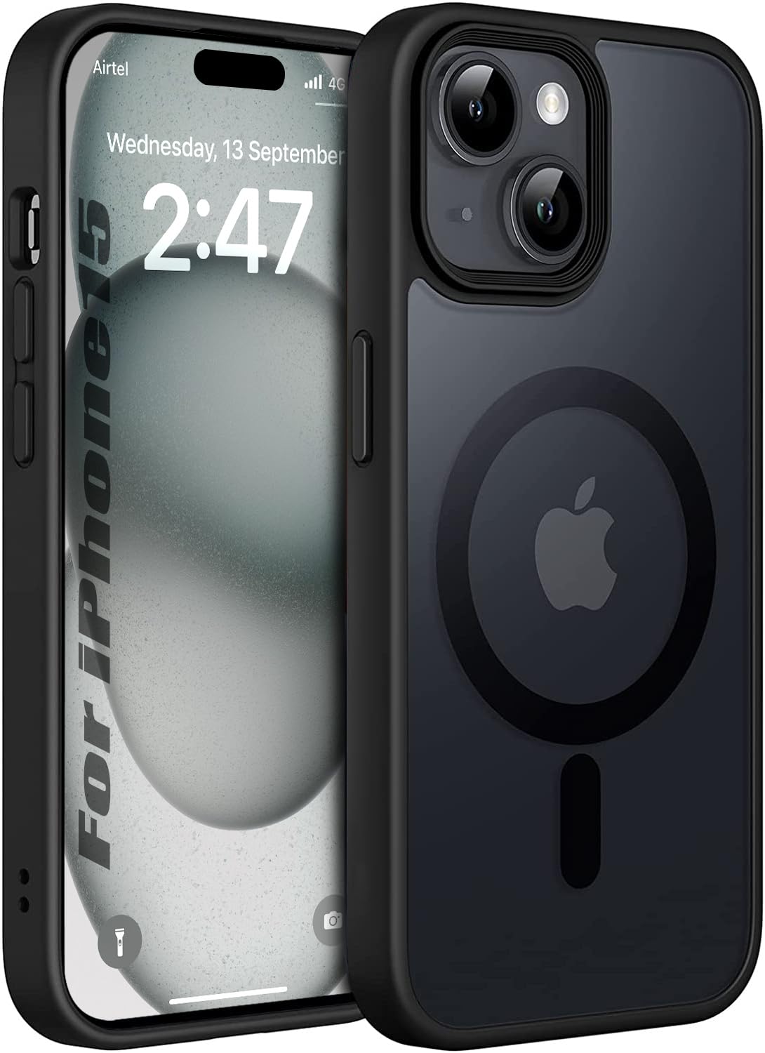 Enflamo Polycarbonate Matte Back Cover Case Compatible with Mag-Safe Designed for iPhone Ultra Hybrid Camera Bump Protection, Black - Enflamo