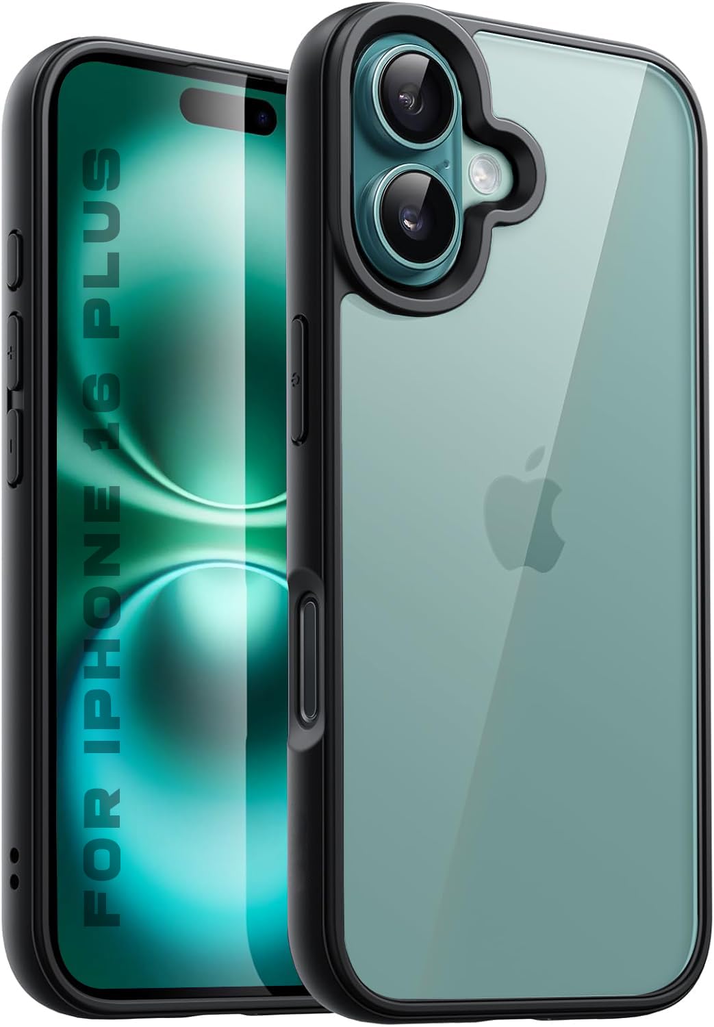 Enflamo Transpareant Hard Back Case Cover for iPhone 16 Plus | Anti-Yellowing and Camera Bump Protection (Black) - Enflamo