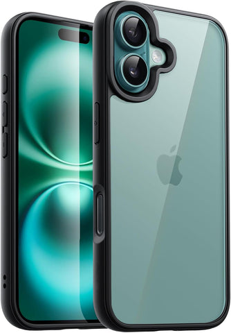 Enflamo Transpareant Hard Back Case Cover for iPhone 16 | Anti-Yellowing and Camera Bump Protection (Black) - Enflamo Enflamo Transpareant Hard Back Case Cover for iPhone 16 | Anti-Yellowing and Camera Bump Protection (Black) - Enflamo
