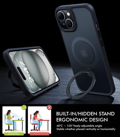 Enflamo Polycarbonate Matte Back Cover Case Compatible With Stand Magnatic Designed For iPhone 15  & 14|Ultra Hybrid Camera Bump Protection (Black) - Enflamo Enflamo Polycarbonate Matte Back Cover Case Compatible With Stand Magnatic Designed For iPhone 15  & 14|Ultra Hybrid Camera Bump Protection (Black) - Enflamo