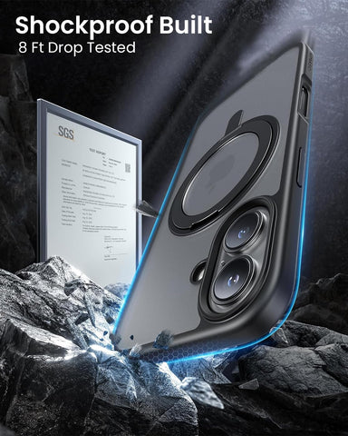 Enflamo for iPhone 16 Case Matte 360° Rotating Stand Case Back Cover Magnetic Designed | Equipped with Ring Magnet, Safe Camera Bump Protection (Black) - Enflamo Enflamo for iPhone 16 Case Matte 360° Rotating Stand Case Back Cover Magnetic Designed | Equipped with Ring Magnet, Safe Camera Bump Protection (Black) - Enflamo