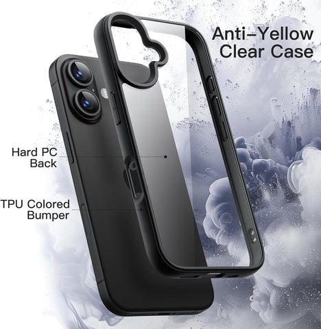 Enflamo Transpareant Hard Back Case Cover for iPhone 16 | Anti-Yellowing and Camera Bump Protection (Black) - Enflamo Enflamo Transpareant Hard Back Case Cover for iPhone 16 | Anti-Yellowing and Camera Bump Protection (Black) - Enflamo