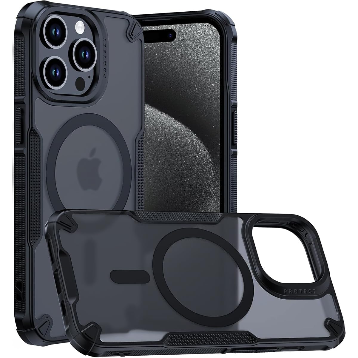 Enflamo Matte Back Cover Case Compatible with Magnatic Designed for iPhone 15 Pro MAX | Ultra Hybrid Camera Bump Protection (Black) - Enflamo