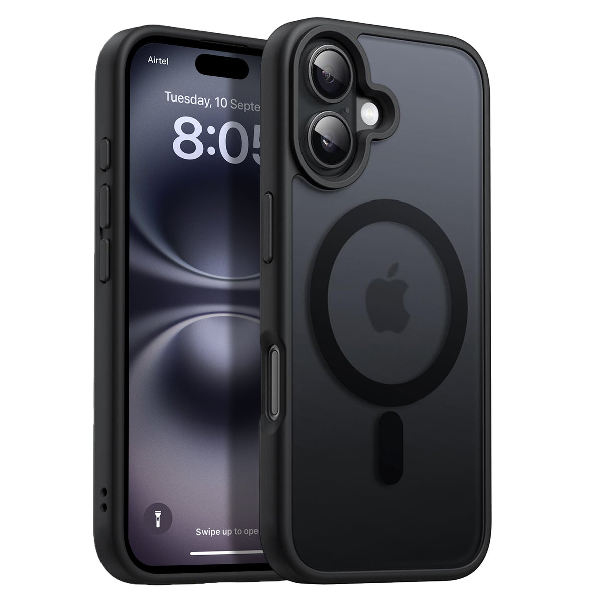 Enflamo Matte Shockproof Magnatic & Drop Protection Back Cover Case for iPhone 16 | Ultra Hybrid Camera Bump Protection (Black) - Enflamo